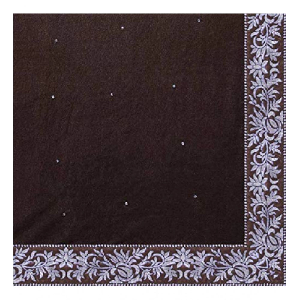 Women's Velvet Embroidered Saree With Unstitched Blouse (Brown, 5.5 Mtr)