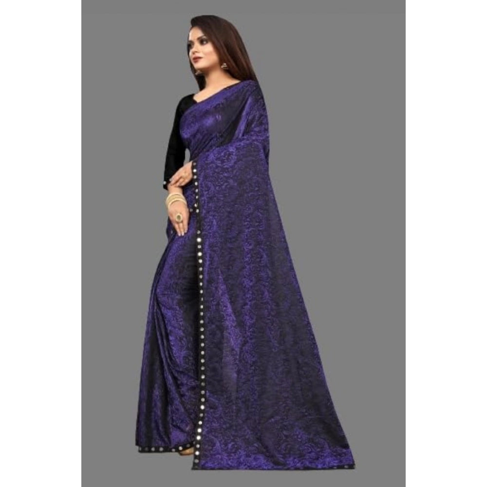 Women's Lycra Solid Saree With Unstitched Blouse (Purple, 5.5 Mtr)