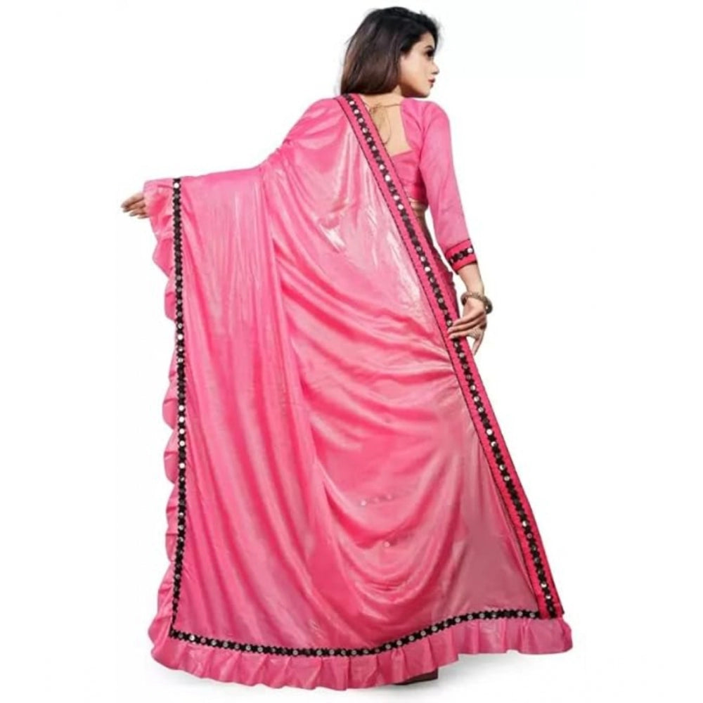 Women's Malai Lining Solid Saree With Unstitched Blouse (Baby Pink, 5.5 Mtr)