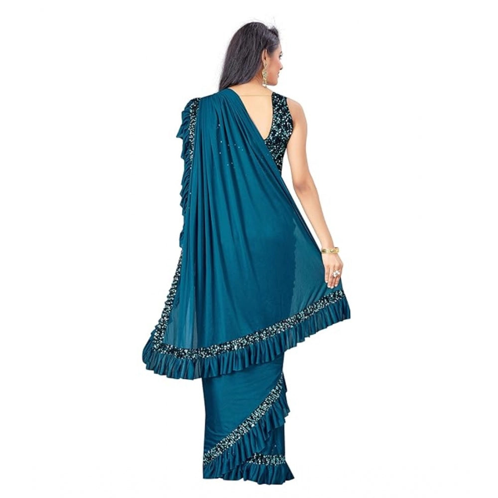 Women's Lycra Solid Saree With Unstitched Blouse (Rama, 5.5 Mtr)