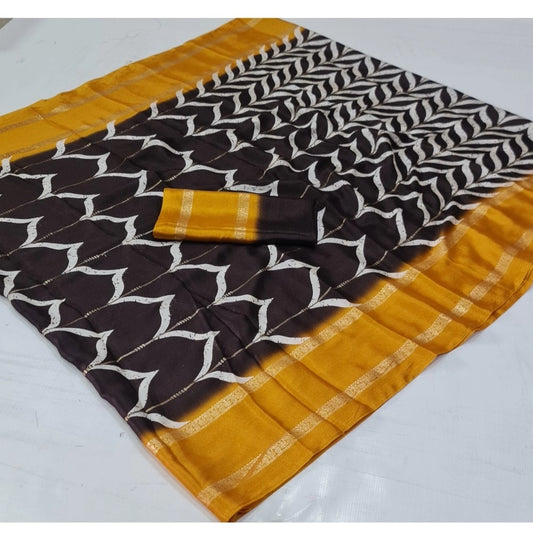 Women's Cotton Printed Saree With Unstitched Blouse (Black, 5-5 Mtrs)