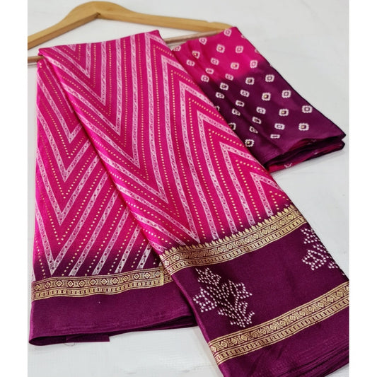 Women's Cotton Printed Saree With Unstitched Blouse (Pink, 5-5 Mtrs)