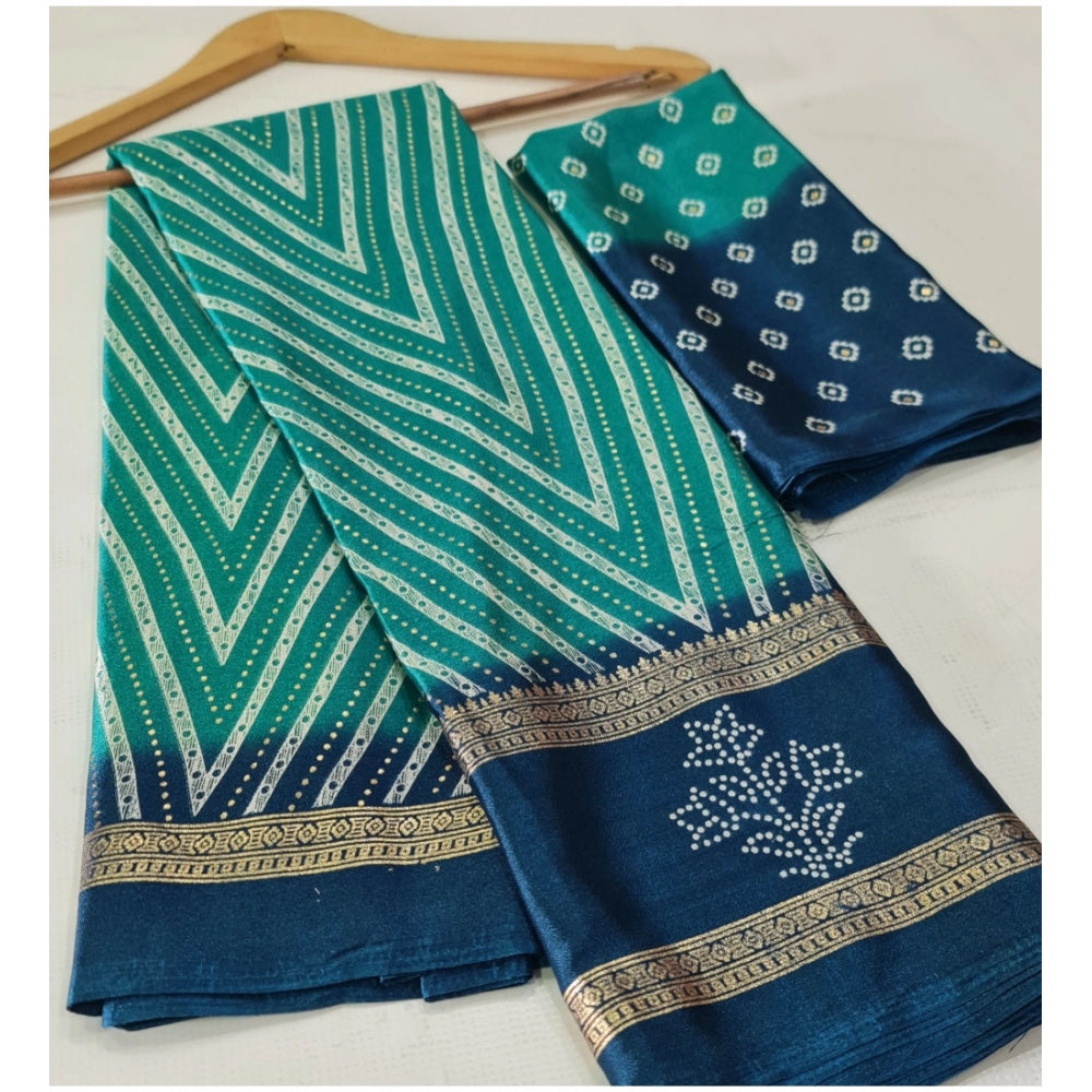 Women's Cotton Printed Saree With Unstitched Blouse (Light-Blue, 5-5 Mtrs)