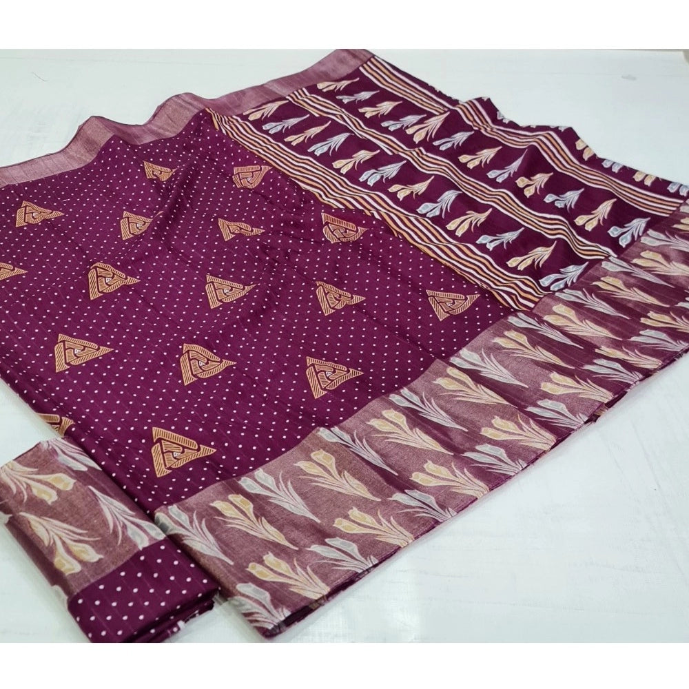 Women's Cotton Silk Printed Saree With Unstitched Blouse (Magenta, 5-5 Mtrs)