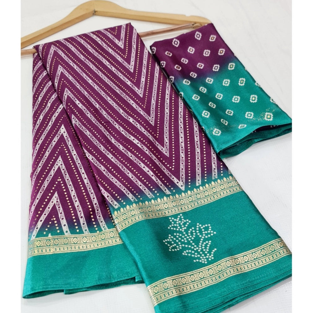 Women's Cotton Printed Saree With Unstitched Blouse (Magenta, 5-5 Mtrs)