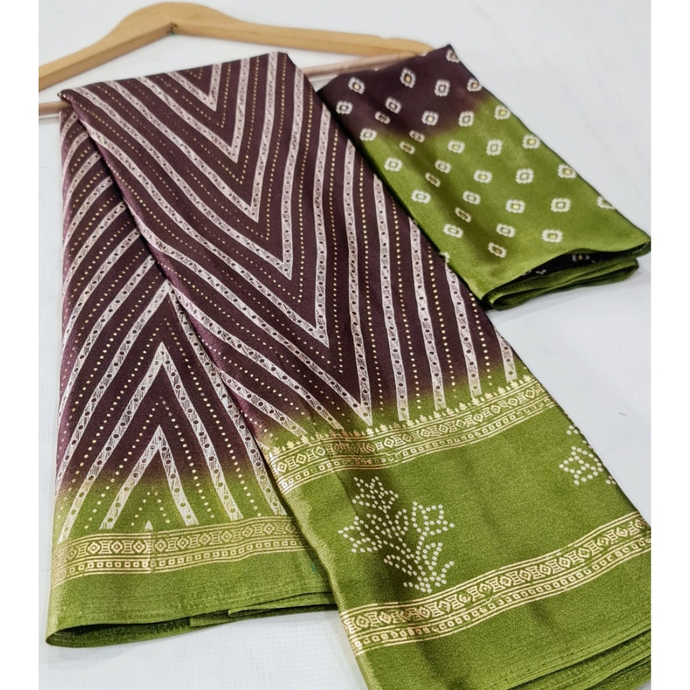 Women's Cotton Printed Saree With Unstitched Blouse (Brown, 5-5 Mtrs)