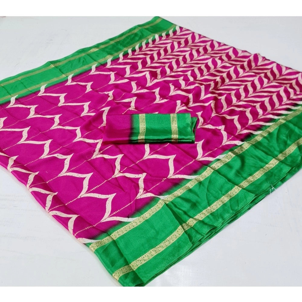 Women's Cotton Printed Saree With Unstitched Blouse (Pink, 5-5 Mtrs)