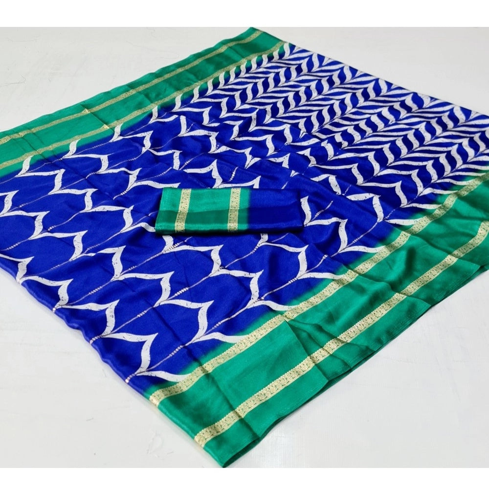 Women's Cotton Printed Saree With Unstitched Blouse (Blue, 5-5 Mtrs)