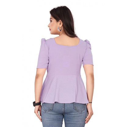 Generic Women's Casual Puff Sleeves Lycra Blend Sweetheart Neck Top (Lavendar)