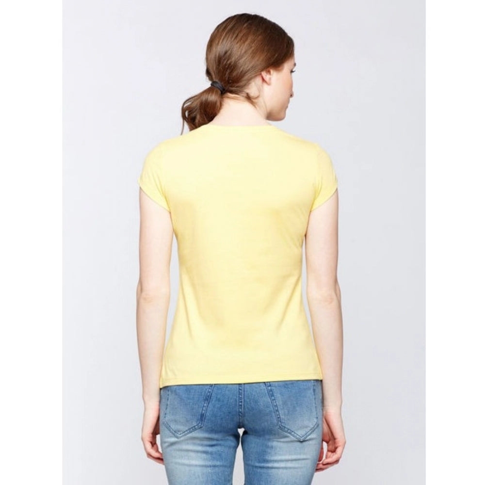 Generic Women's Cotton Printed Round Neck T.Shirt (Yellow)