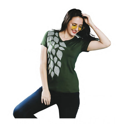 Generic Women's Cotton Printed Round Neck T.Shirt (Green)