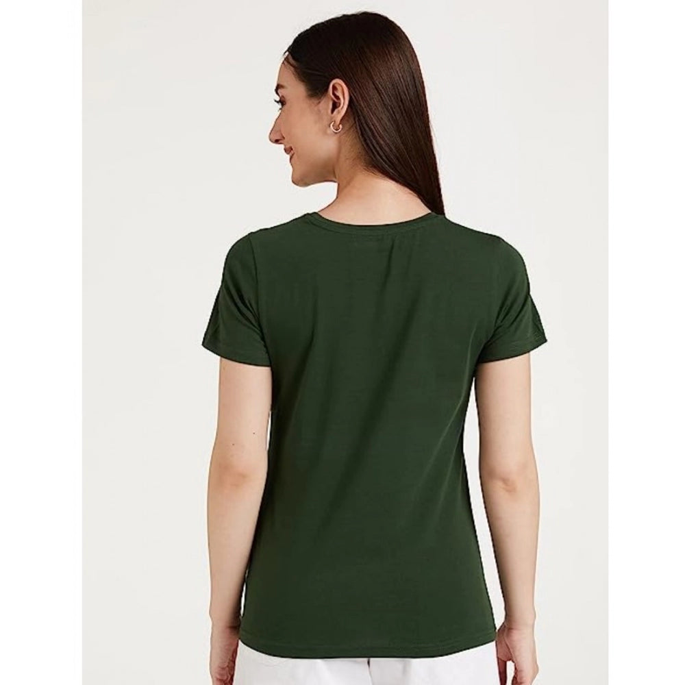 Generic Women's Cotton Printed Round Neck T.Shirt (Green)