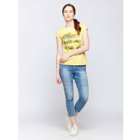 Generic Women's Cotton Printed Round Neck T.Shirt (Yellow)