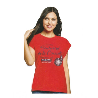 Generic Women's Cotton Printed Round Neck T.Shirt (Red)