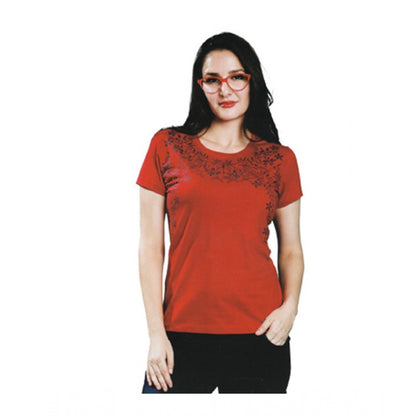 Generic Women's Cotton Printed Round Neck T.Shirt (Red)