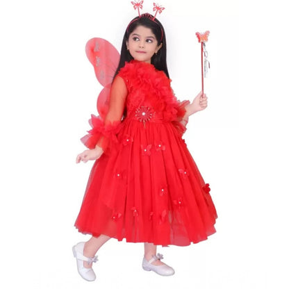 Generic Girl's Net  Pari Dresses (Red)