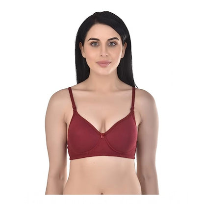 Women's Cotton Solid  Lightly Padded Bra (Marroon)