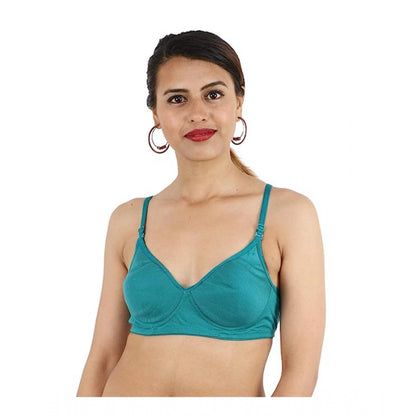 Women's Cotton Solid  Lightly Padded Bra (Blue)