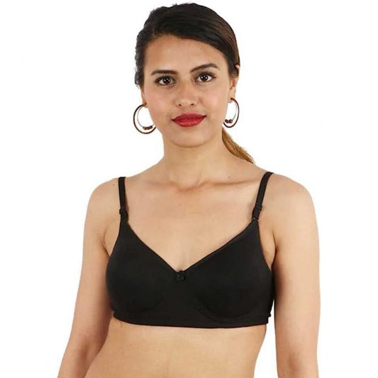 Women's Cotton Solid  Lightly Padded Bra (Black)