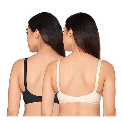 Pack Of_2 Women's Cotton Solid Non Padded Bra (Black - White)