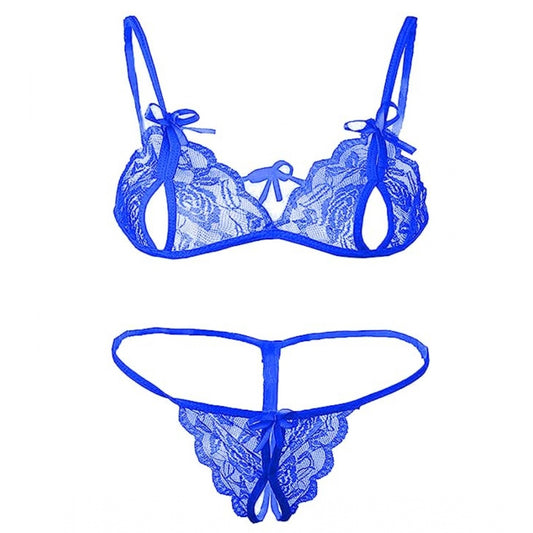 Women's Net Solid Lingerie Set (Blue)