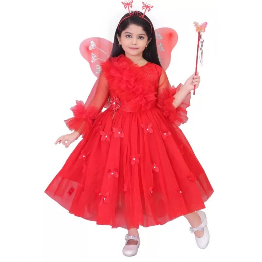 Generic Girl's Net  Pari Dresses (Red)