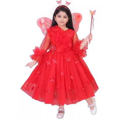 Generic Girl's Net  Pari Dresses (Red)