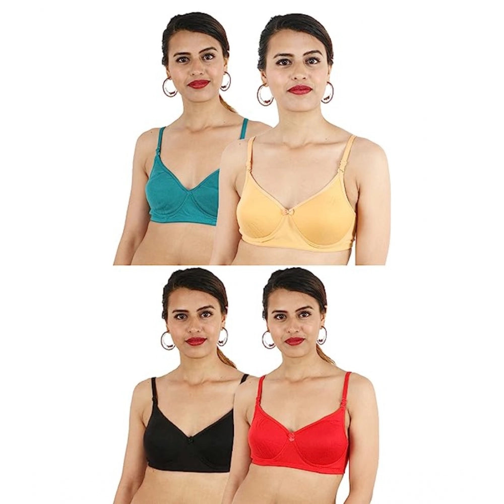 Pack Of_4 Women's Cotton Solid  Lightly Padded Bra (Multicolor)