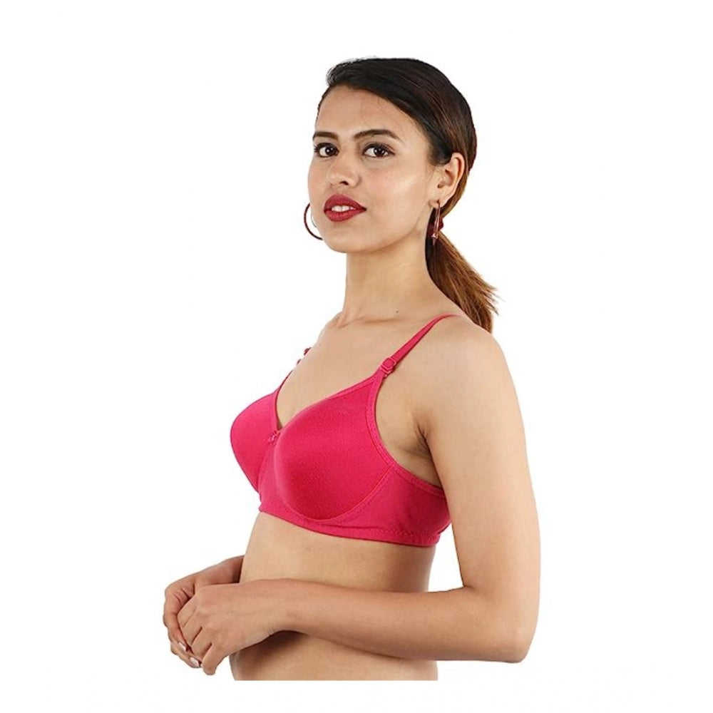 Women's Cotton Solid  Lightly Padded Bra (Pink)