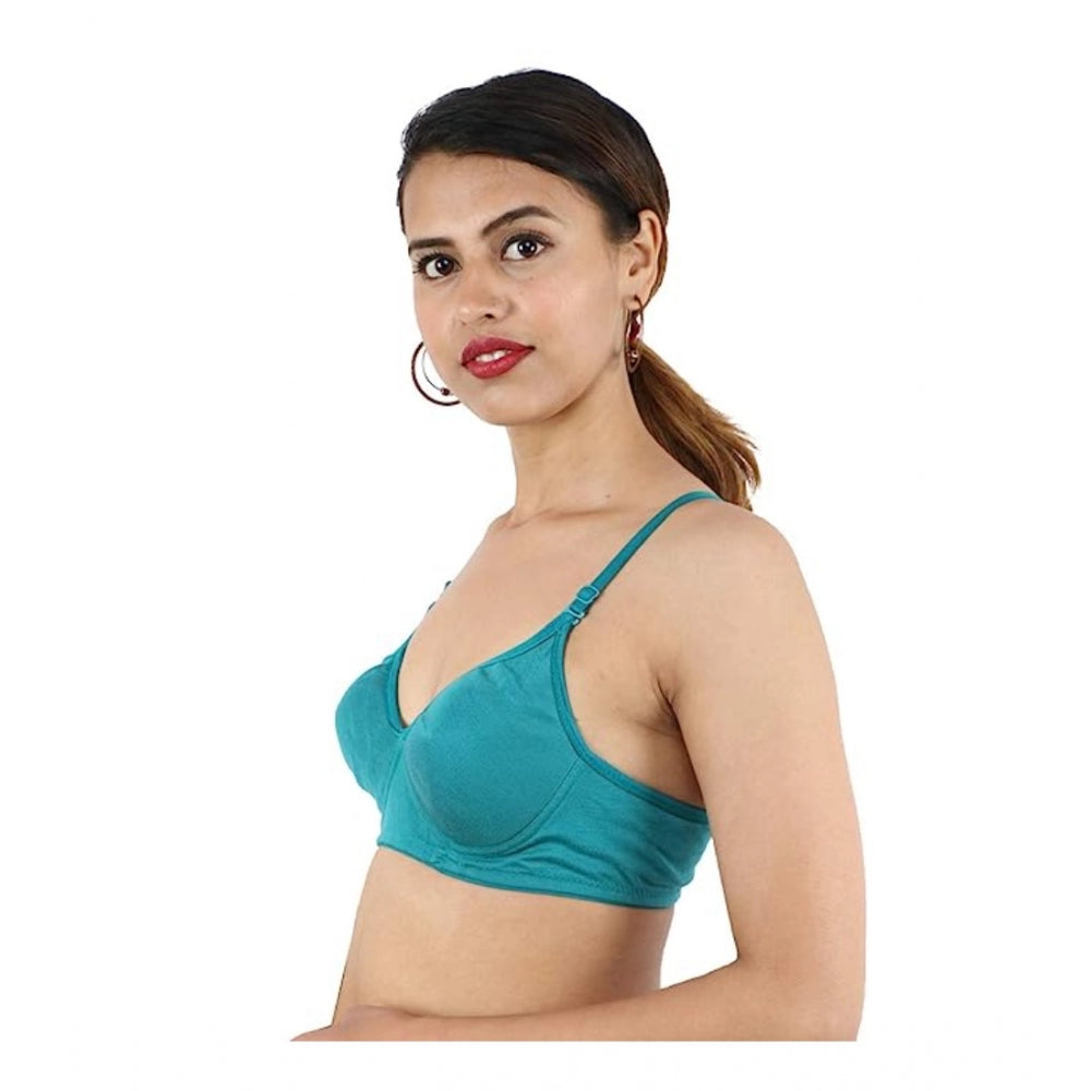 Women's Cotton Solid  Lightly Padded Bra (Blue)