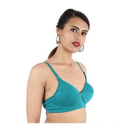 Women's Cotton Solid  Lightly Padded Bra (Blue)