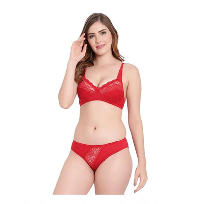 Women's Cotton Solid Lingerie Set (Red)