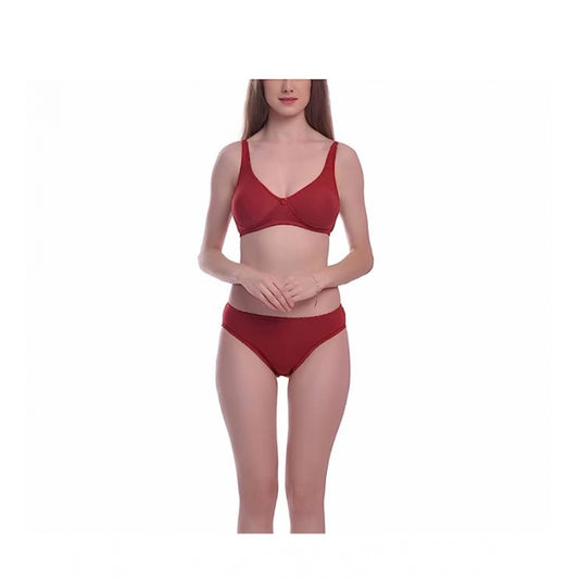 Women's Cotton Solid T-Shirt Bra and Panty Set (Red)