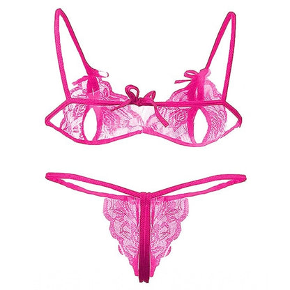 Women's Net Solid Lingerie Set (Pink)