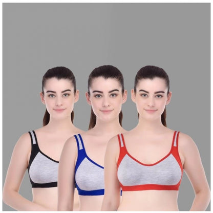 Pack Of_3 Women's Cotton Solid Sports Bra (Multi)