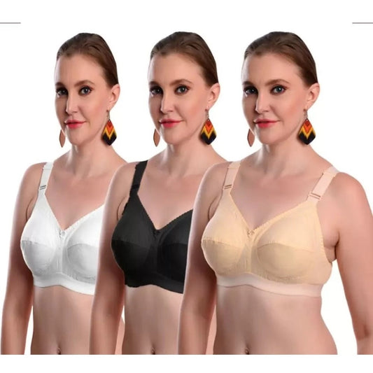 Pack Of_3 Women's Cotton Solid Non Padded Bra (Multicolor)