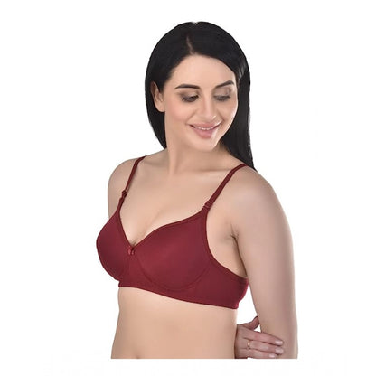 Women's Cotton Solid  Lightly Padded Bra (Marroon)