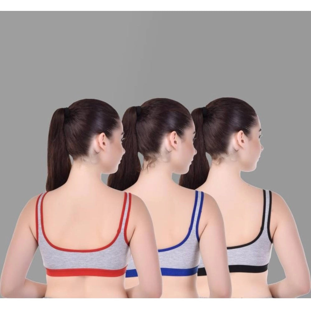 Pack Of_3 Women's Cotton Solid Sports Bra (Multi)