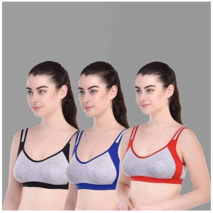 Pack Of_3 Women's Cotton Solid Sports Bra (Multi)