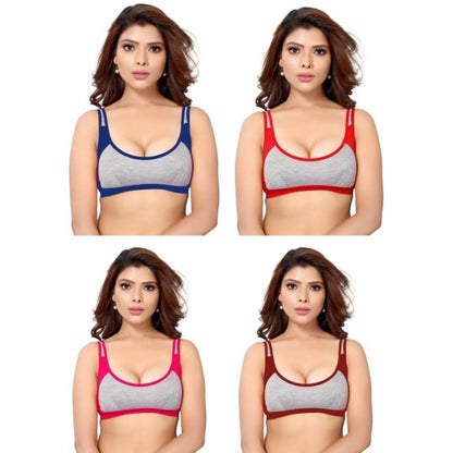 Women's Cotton Solid Sports Bra (Multi)