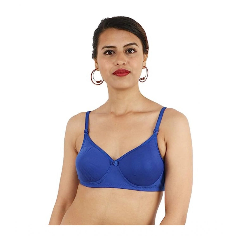 Women's Cotton Solid  Lightly Padded Bra (Blue)