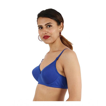 Women's Cotton Solid  Lightly Padded Bra (Blue)