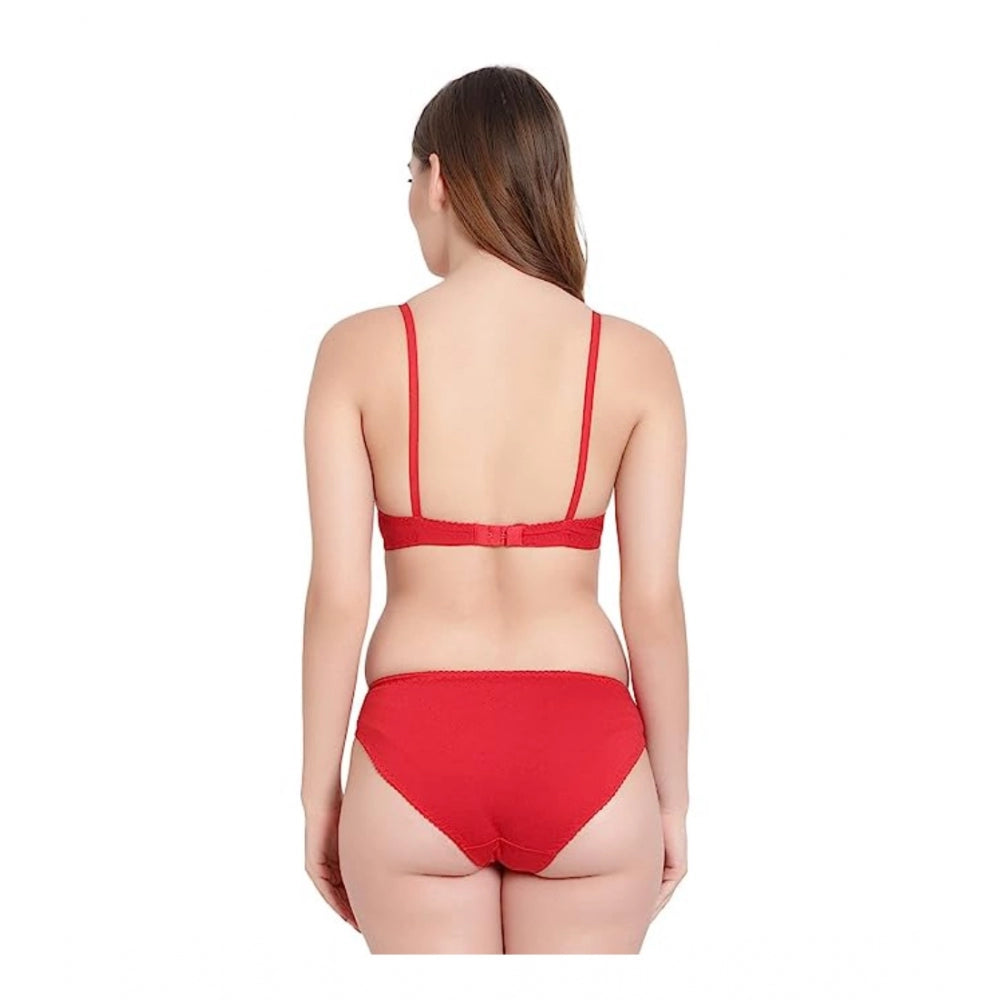 Women's Cotton Solid Lingerie Set (Red)