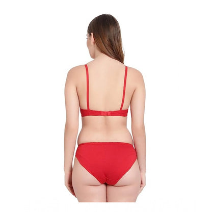 Women's Cotton Solid Lingerie Set (Red)