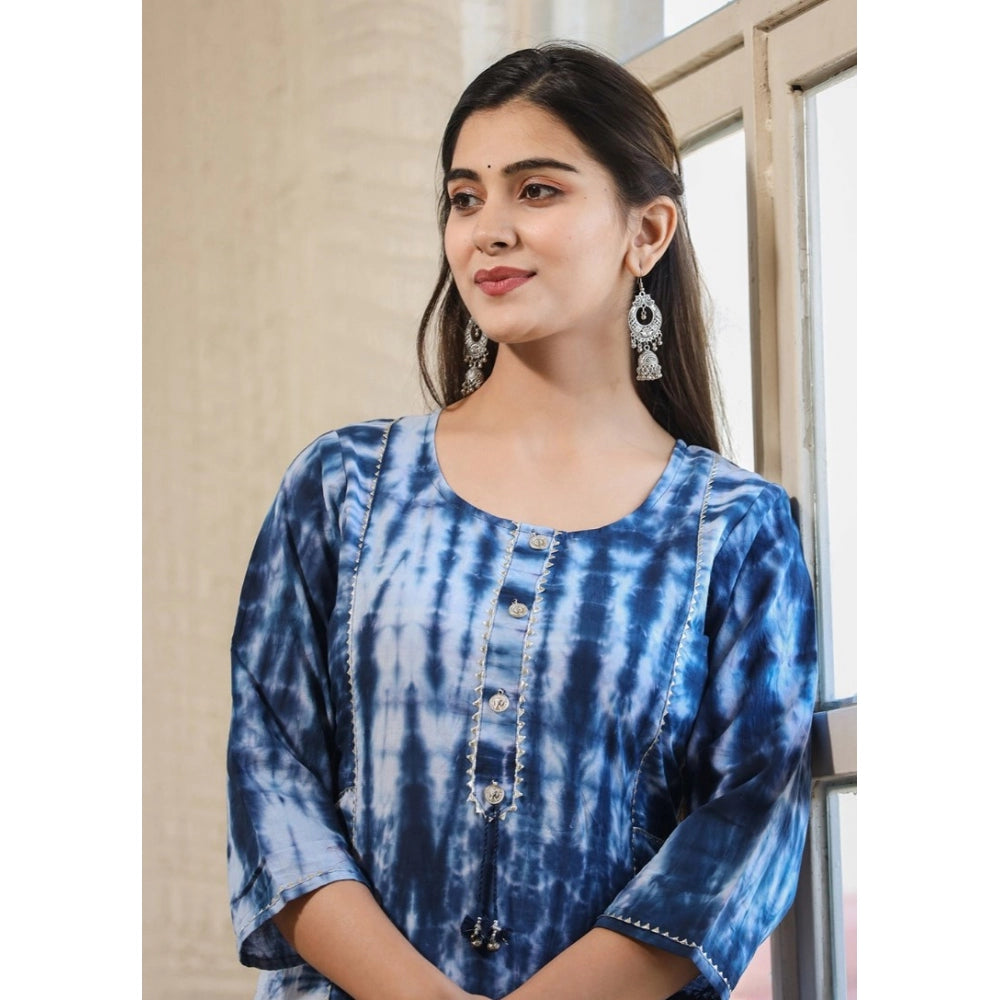 Generic Women's Cotton Dyed 3/4 Sleeve Round Neck Kurti (Blue)