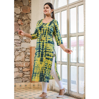 Generic Women's Cotton Dyed 3/4 Sleeve Round Neck Kurti (Green)