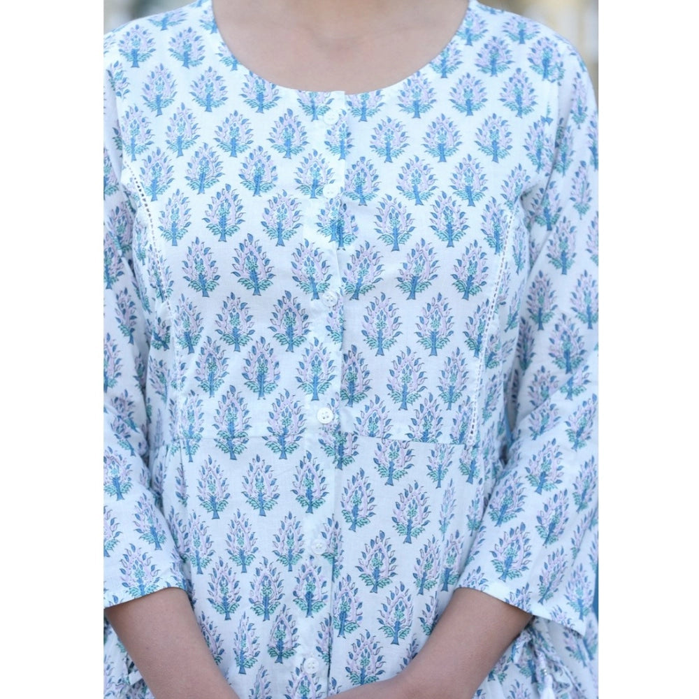 Generic Women's Cotton Printed 3/4 Sleeve Round Neck Tunics (White)