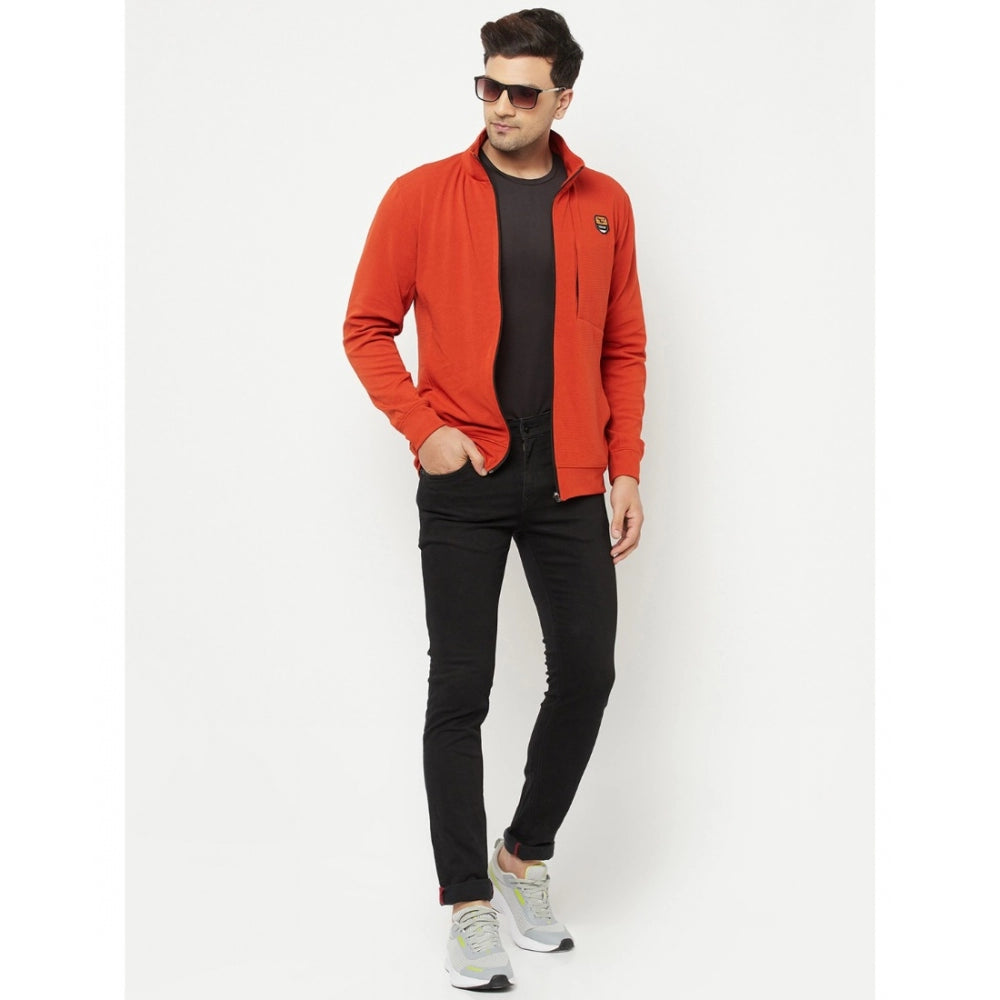 Men's Solid Lycra Blend Full Sleeve Casual Jacket (Orange)