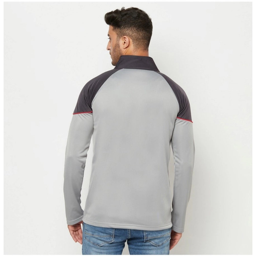 Men's Solid Lycra Blend Full Sleeve Casual Jacket (Grey)