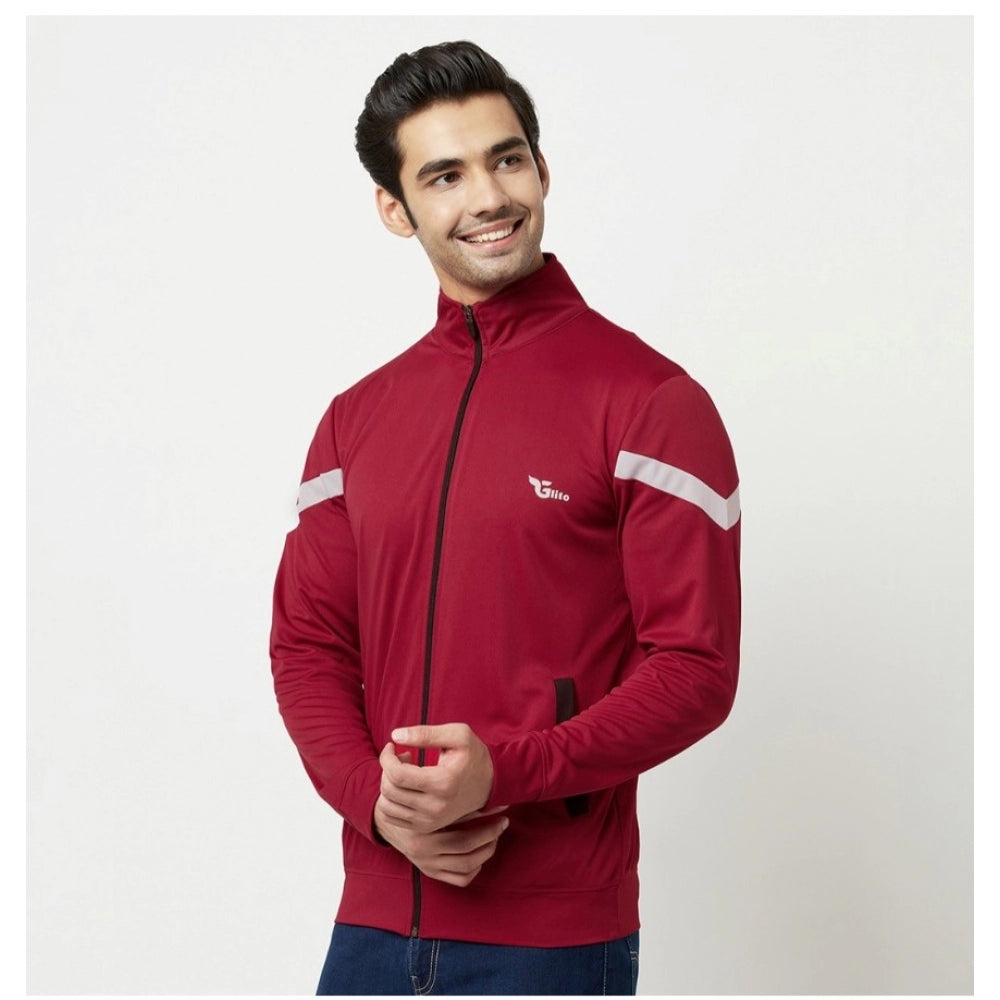 Men's Solid Lycra Blend Full Sleeve Casual Jacket (Maroon)